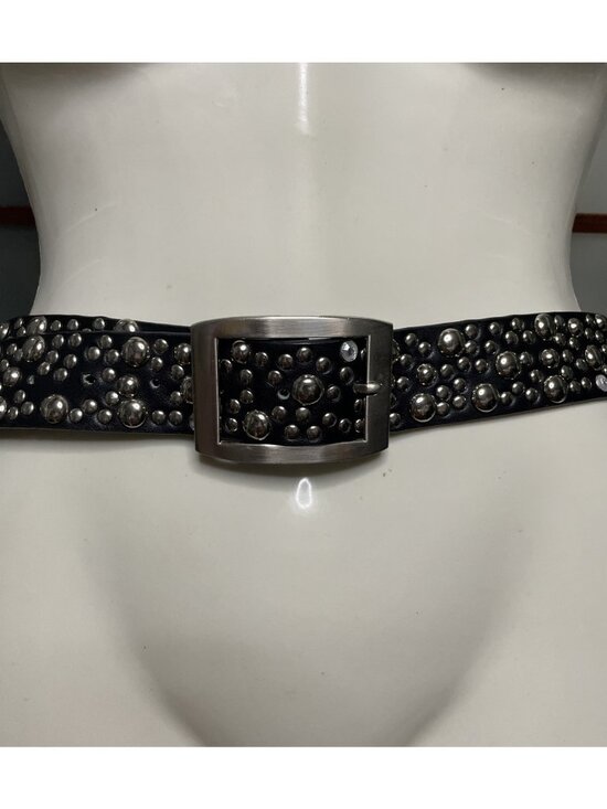 Vintage Dome Studded Black Leather Belt 34” Unisex Biker Punk Rock Metal Emo Alt main image 9